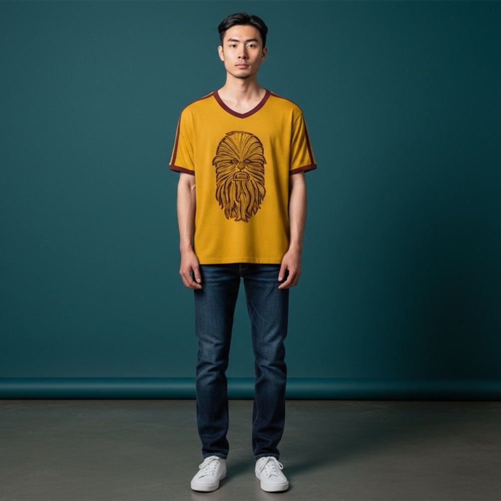Star Wars Mustard Yellow Chewbacca Short Sleeve Tee with Maroon Trim